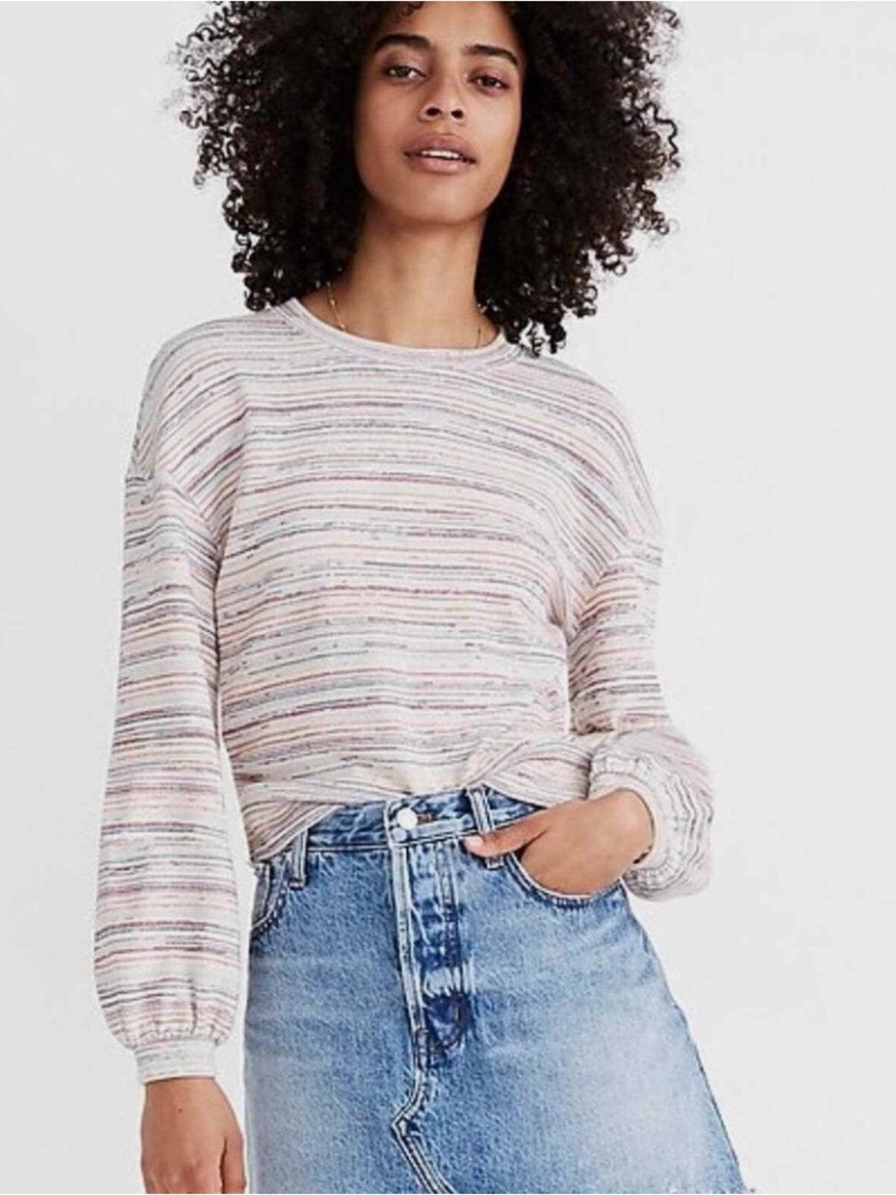 Madewell Bubble Sleeve Cropped Top in Rainbow Stripe